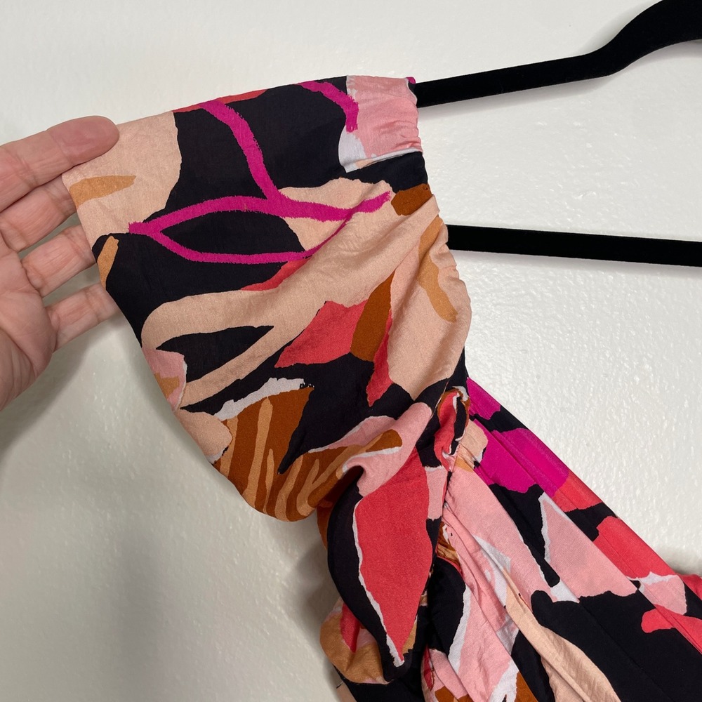 Meet Me in Santorini Maxi Dress Womens L Abstract Floral Tie Back Resortwear - Picture 3 of 11